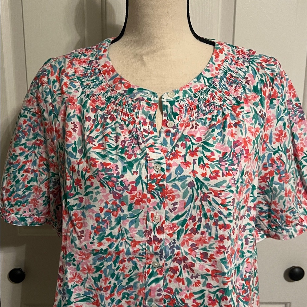 NWT, J.CREW FLORAL, SHORT SLEEVE TOP, COTTON/LINEN SIZE L - Picture 4 of 10